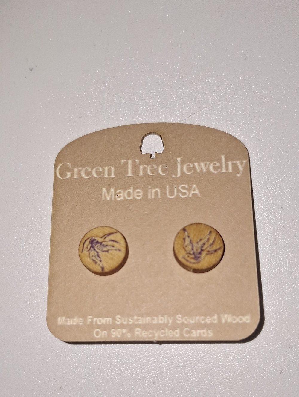 Wood Bird Stud Earrings Earth Friendly  Boho